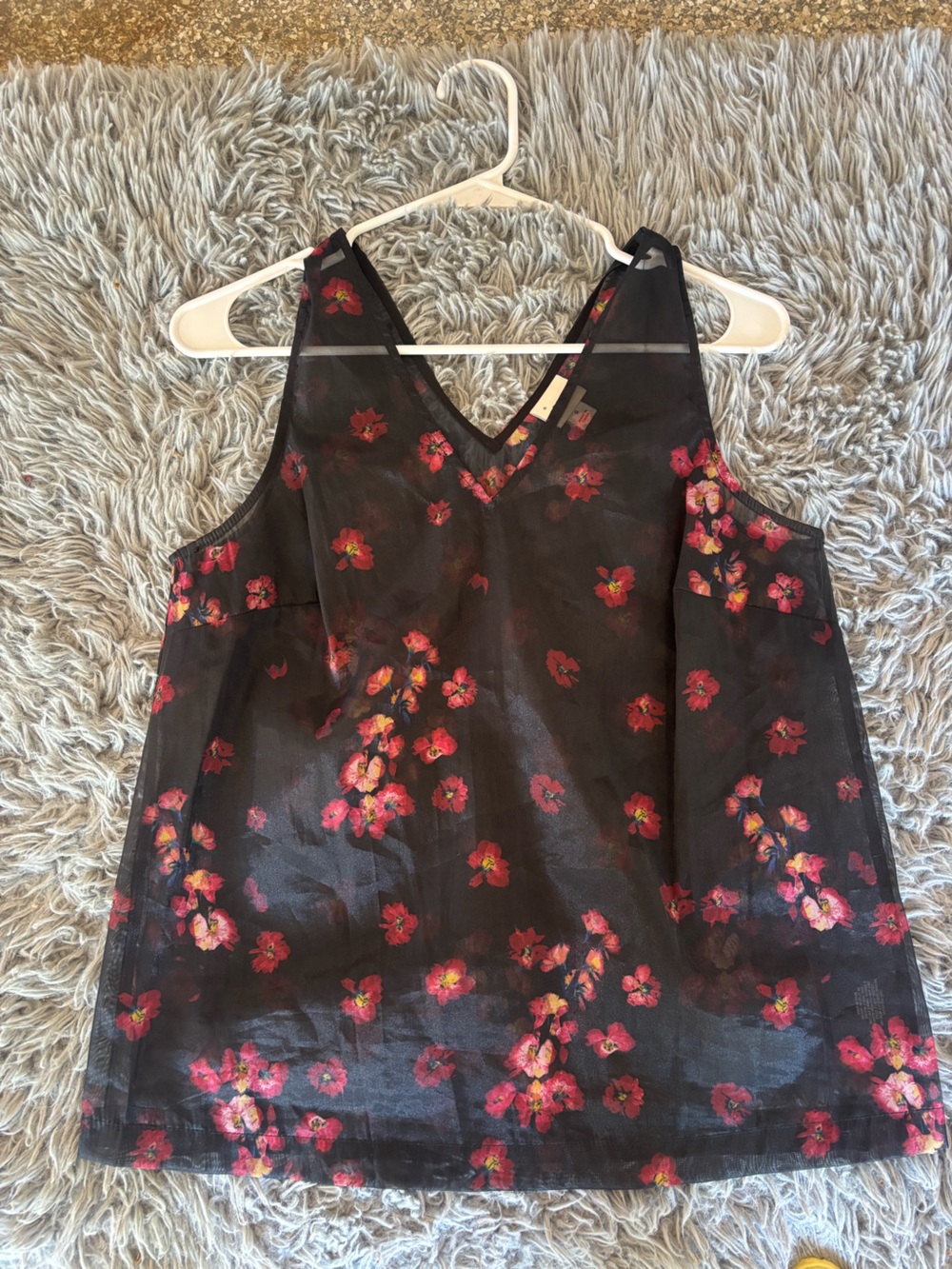 Target Black Sheer Floral Tank Top with Pink Flowers